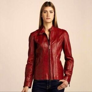 Bagatelle | Leather Racer Jacket | Red Moto Scuba